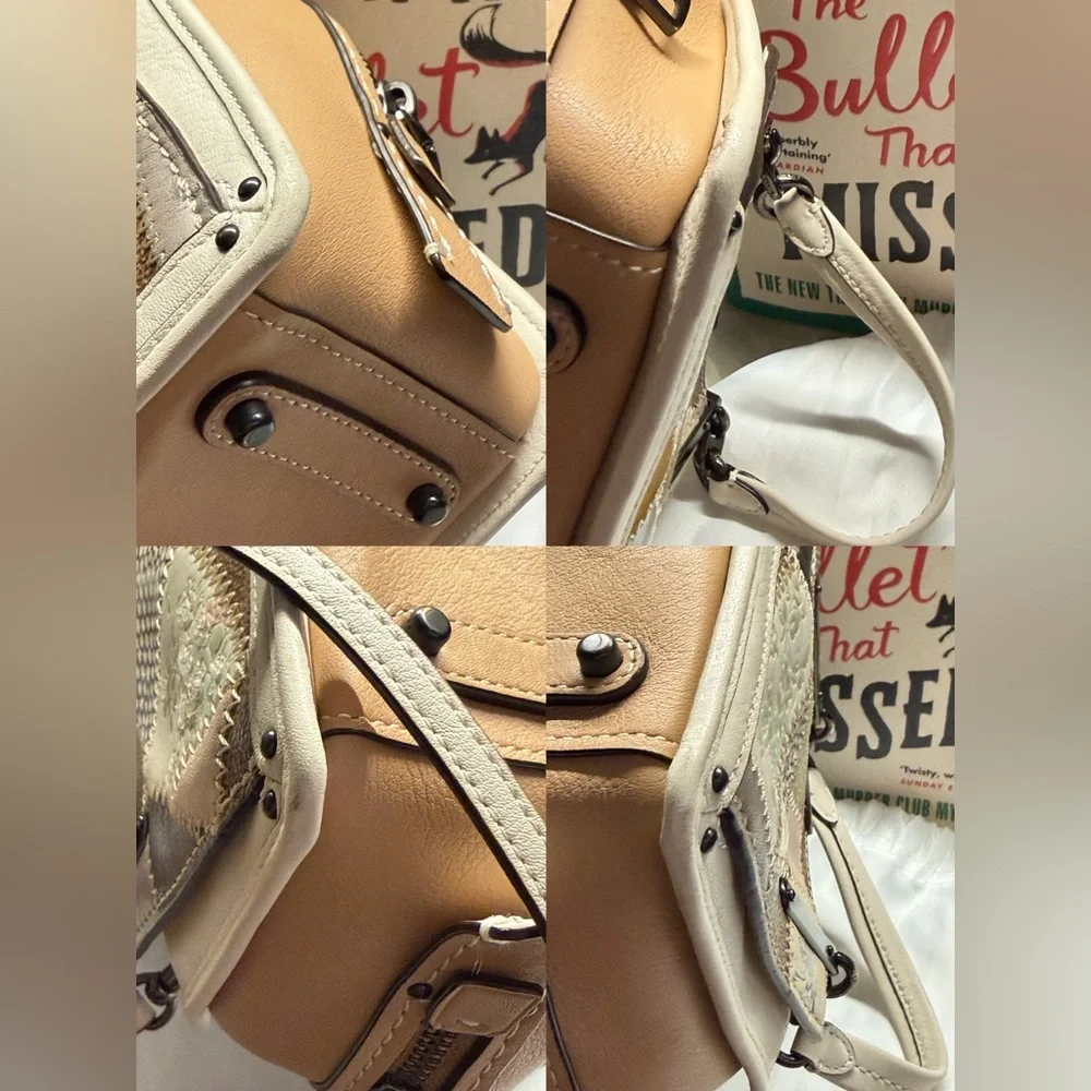 Coach Dreamer Patchwork Leather Satchel Handbag in Beige & Brown